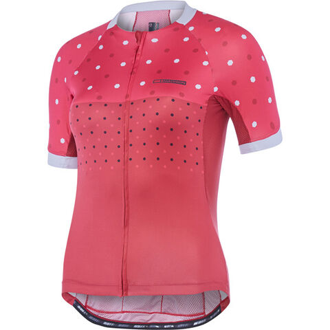 Madison Sportive Apex women's short sleeve jersey, raspberry/rio red hex dots click to zoom image